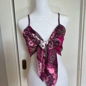 Pink Paisley Tie Front Top